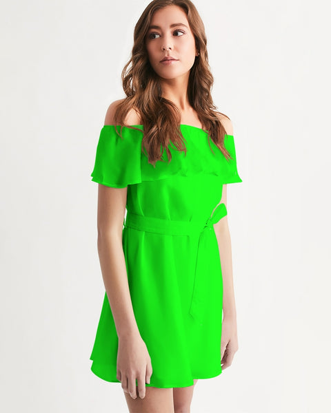 Tayrona Lime Green Women's Off-Shoulder Dress