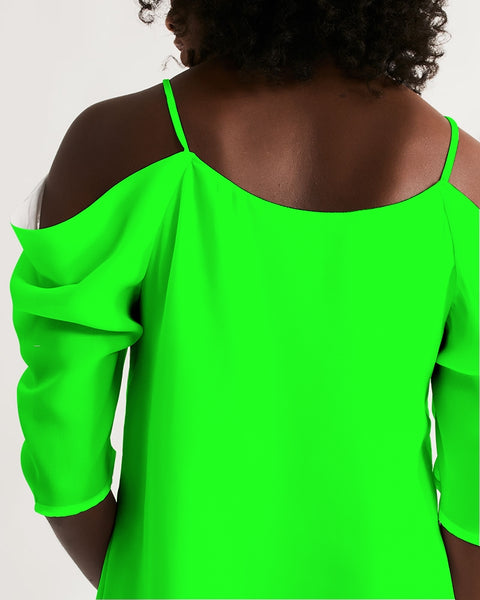 Tayrona Lime Green Women's Open Shoulder A-Line Dress