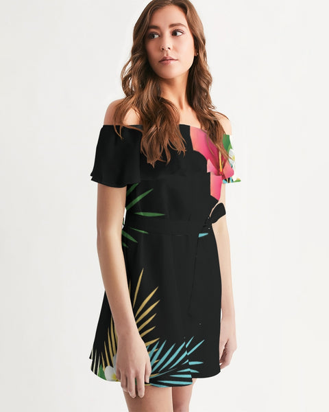 Tayrona Women's Tropical Floral Pattern Off-Shoulder Dress Women's Off-Shoulder Dress