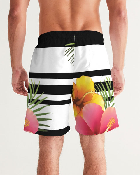 Tayrona Men's Striped Floral Patern Swim Trunks Men's Swim Trunk