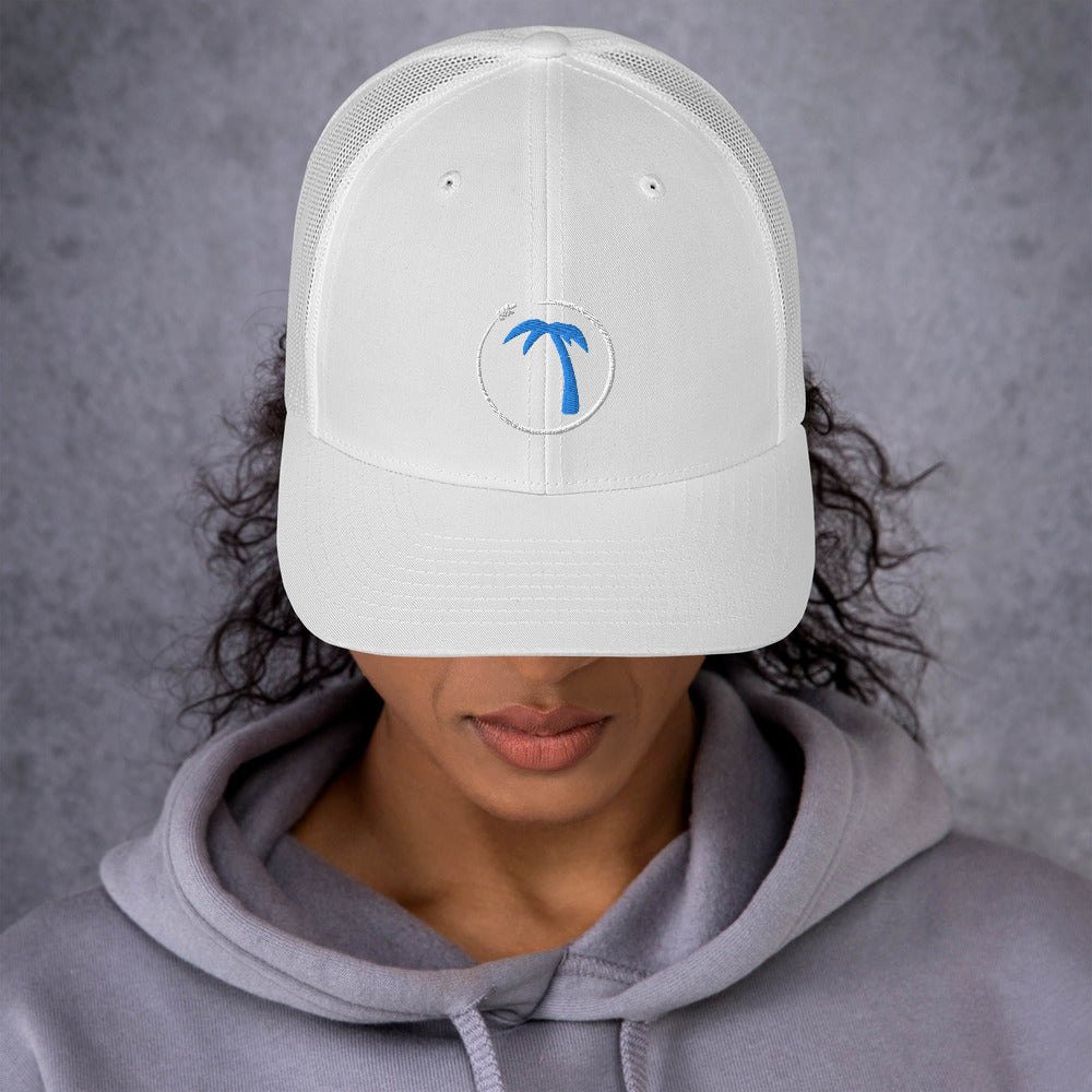 Tayrona Trucker Cap Blue Tree White logo